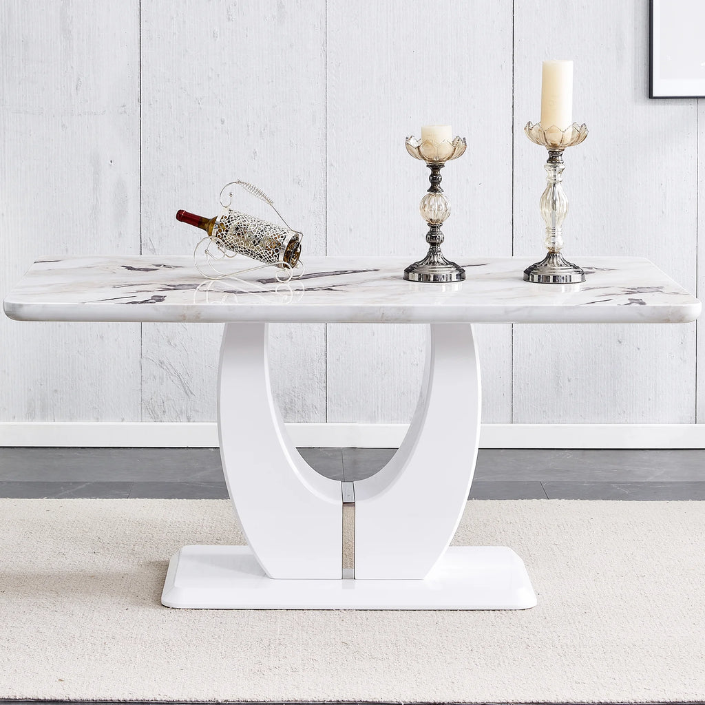 63" White Faux Marble Dining Table for 6 L3271