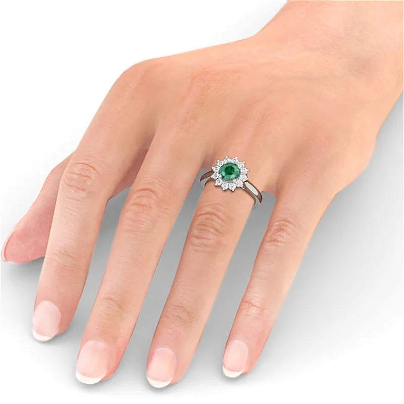 14K White Gold Floral Halo Diamond Engagement Ring I943