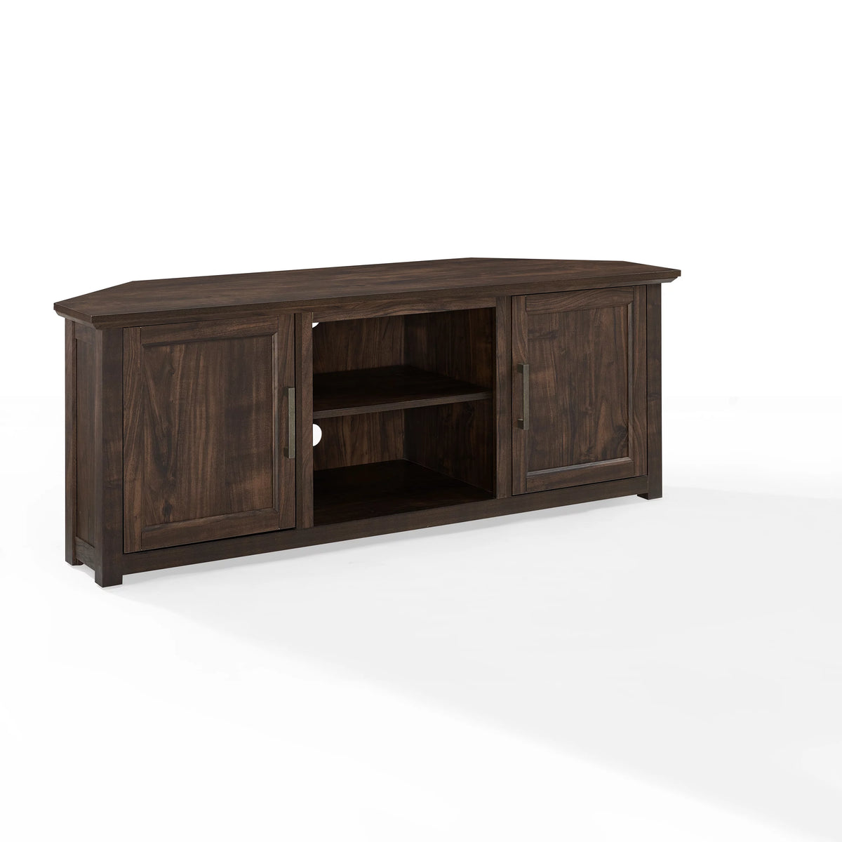 58" Rustic Wood Corner TV Stand in Dark Walnut B70401