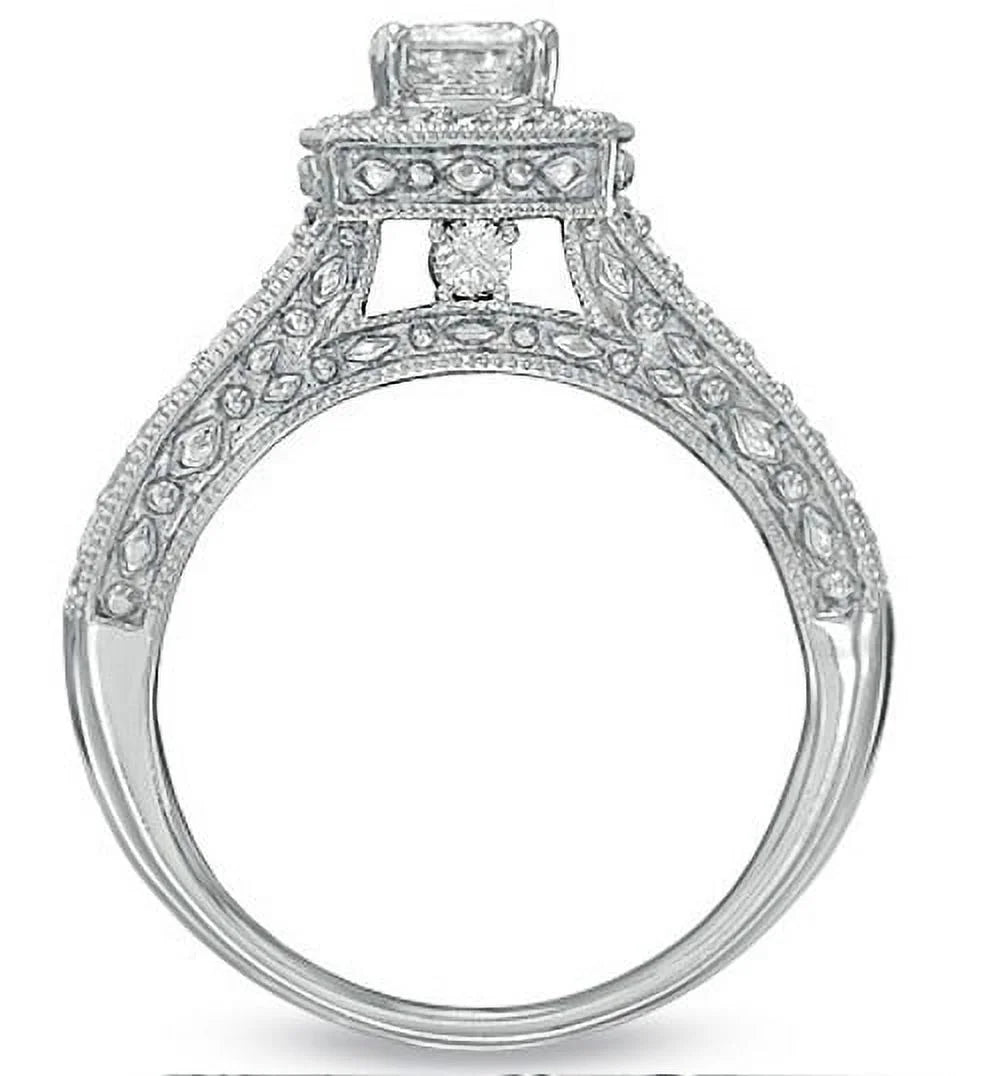 Antique Wedding Ring Set 2 Carat Princess Cut Diamond on Gold F56620