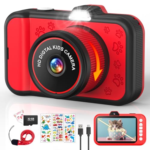 Kids Digital Camera with Rotating Zoom Lens, 3.5” Screen, 1080P, 32GB Card C19498