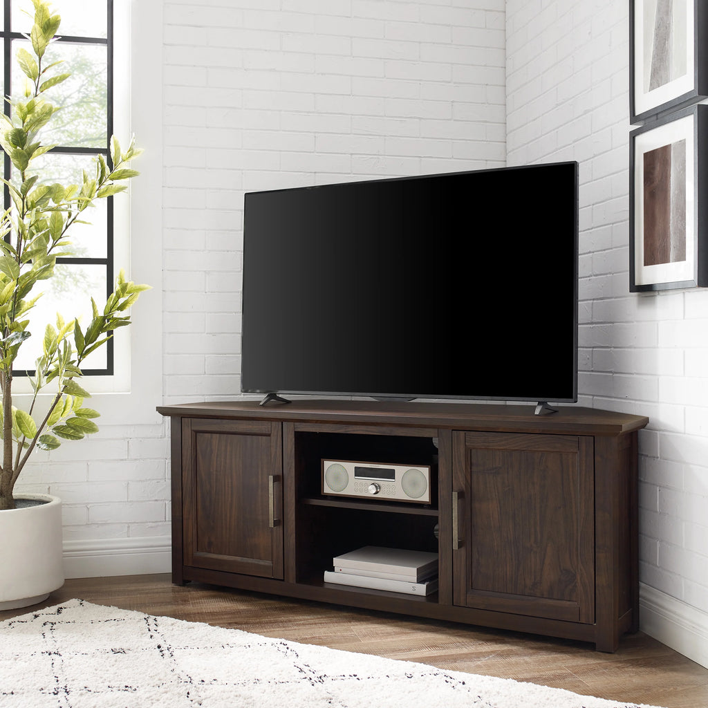 58" Rustic Wood Corner TV Stand in Dark Walnut B70401