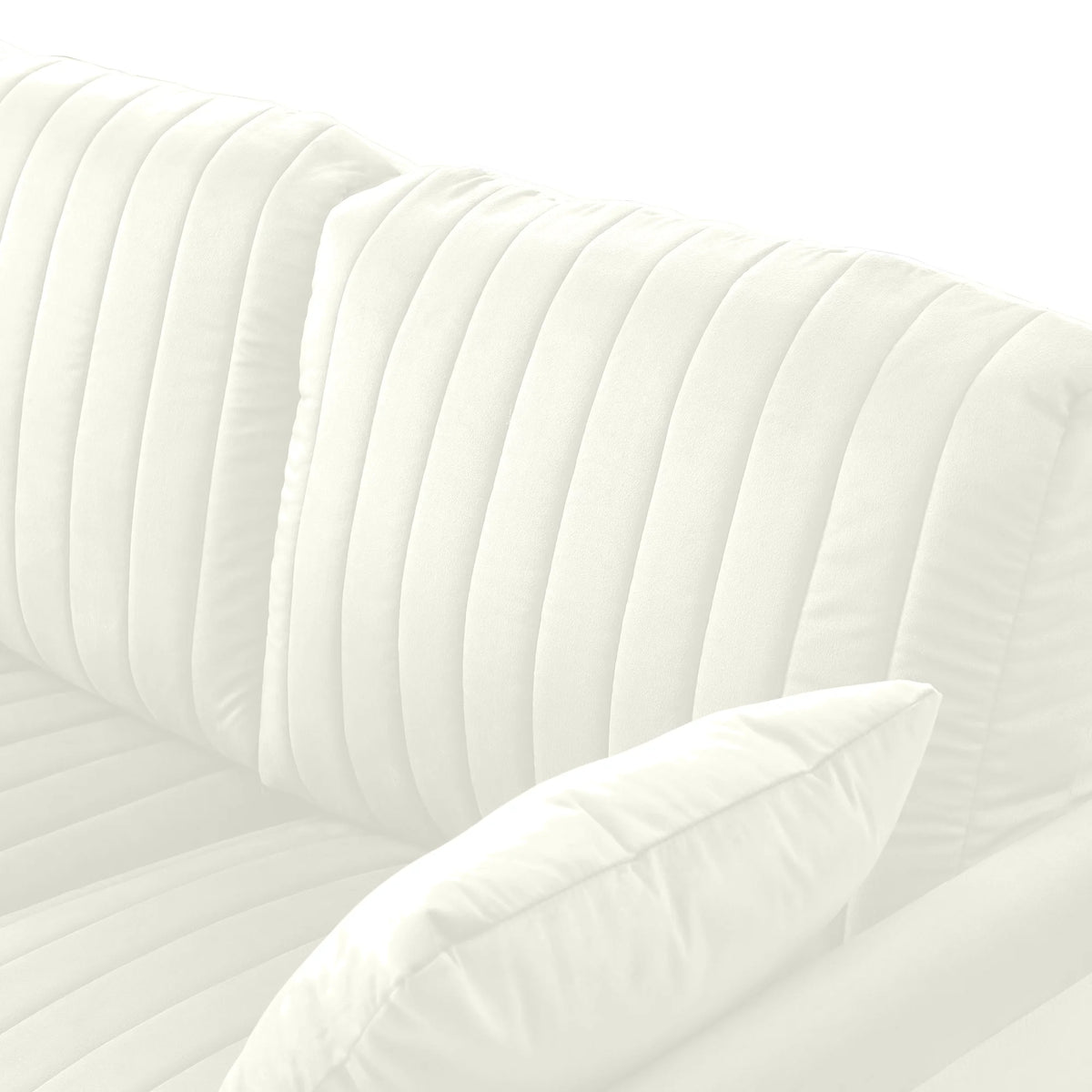 Cream Velvet Channel Tufted Loveseat with 2 Pillow and Gold Legs L471010