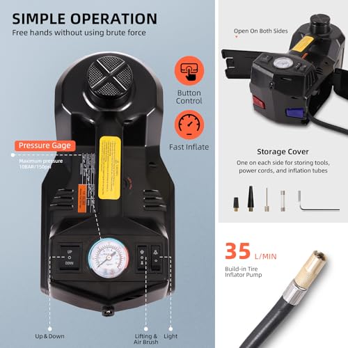 Electric Car Jack 5 Ton 12V Portable Hydraulic Jack with Led Light V73329