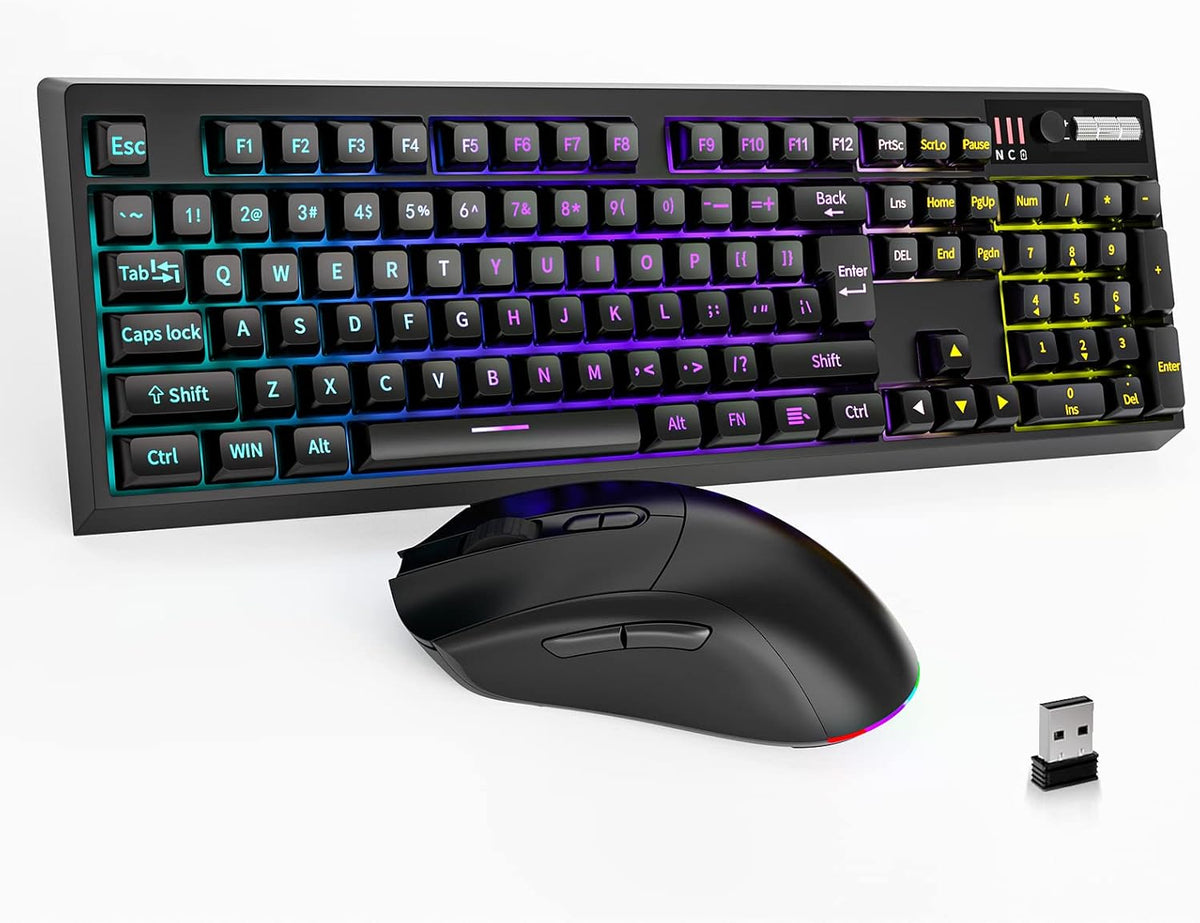 Wireless Gaming Keyboard and Mouse Combo, RGB Backlit Rechargeable, Black Pack of 2 O109