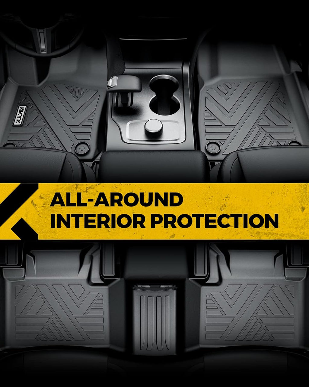Black TPE Car Floor Mats 1st and 2nd Row V1245