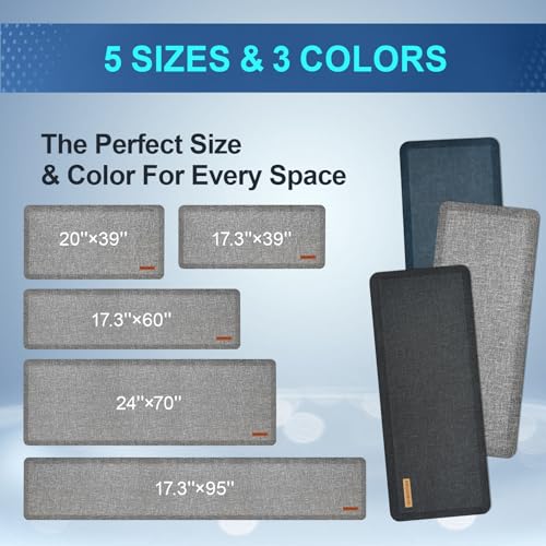 Anti Slip 7/8 inchs Anti Fatigue Kitchen Floor Mat, Waterproof Kitchen Runner (Light Gray, 17.3" x 39") V884