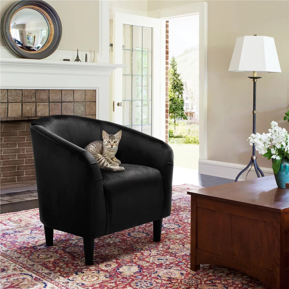Black Velvet Barrel Accent Chair P5747