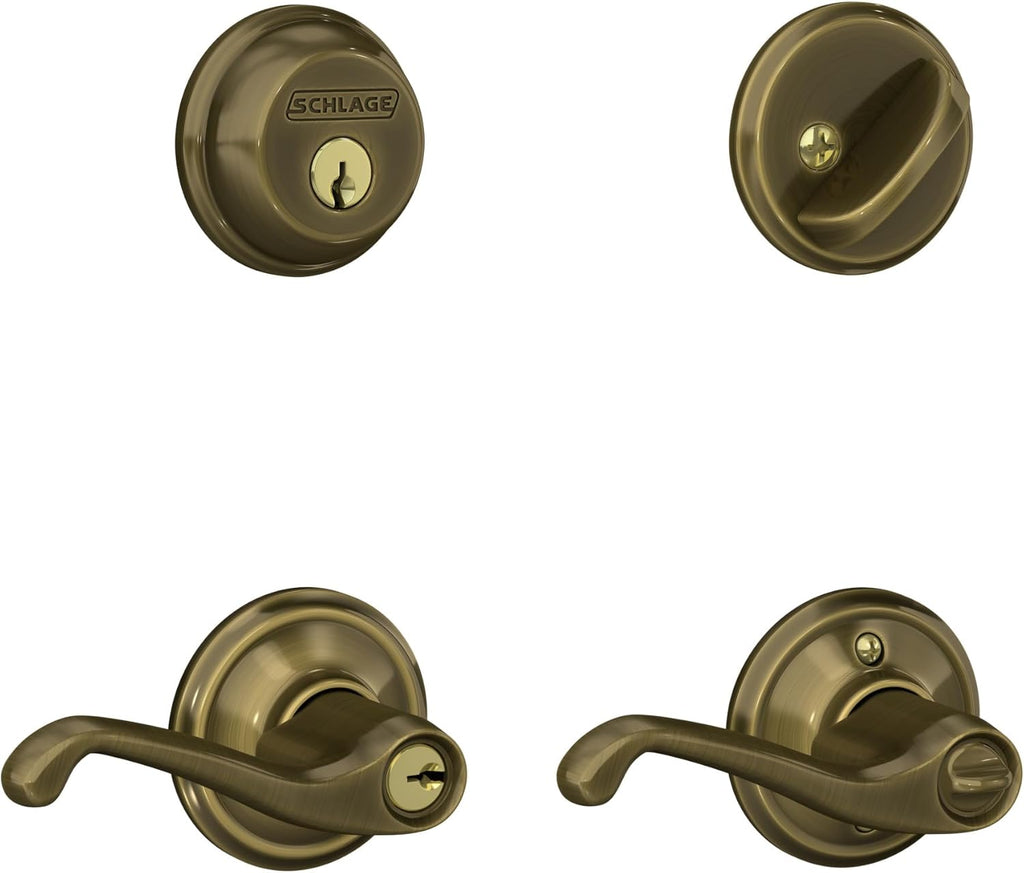 Antique Brass Single Cylinder Deadbolt and Keyed Entry Lever H873