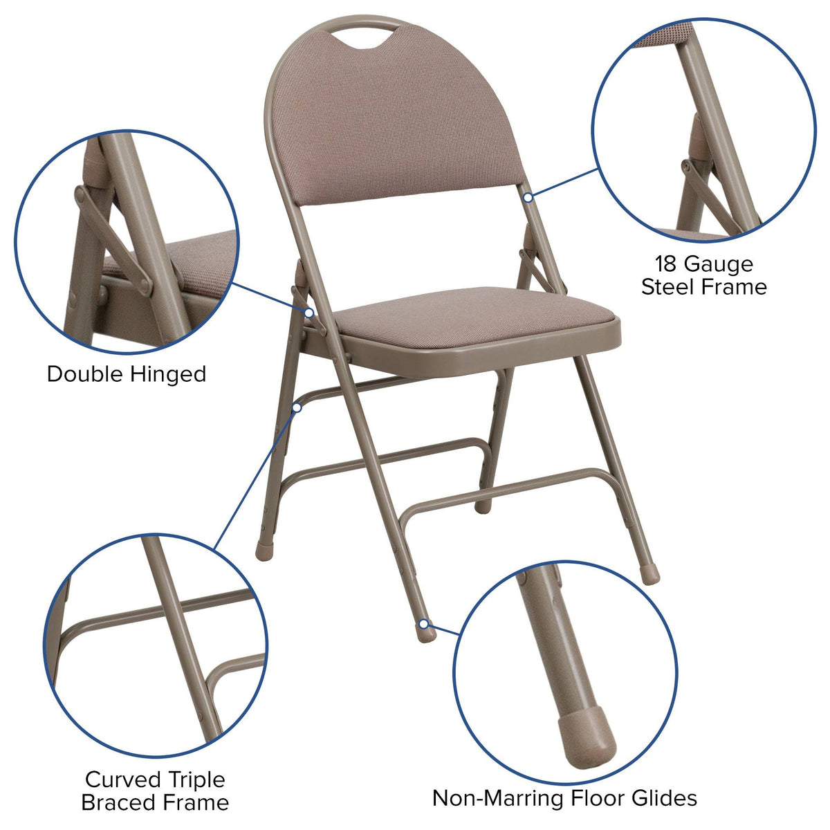 Beige Fabric Metal Folding Chair X556139