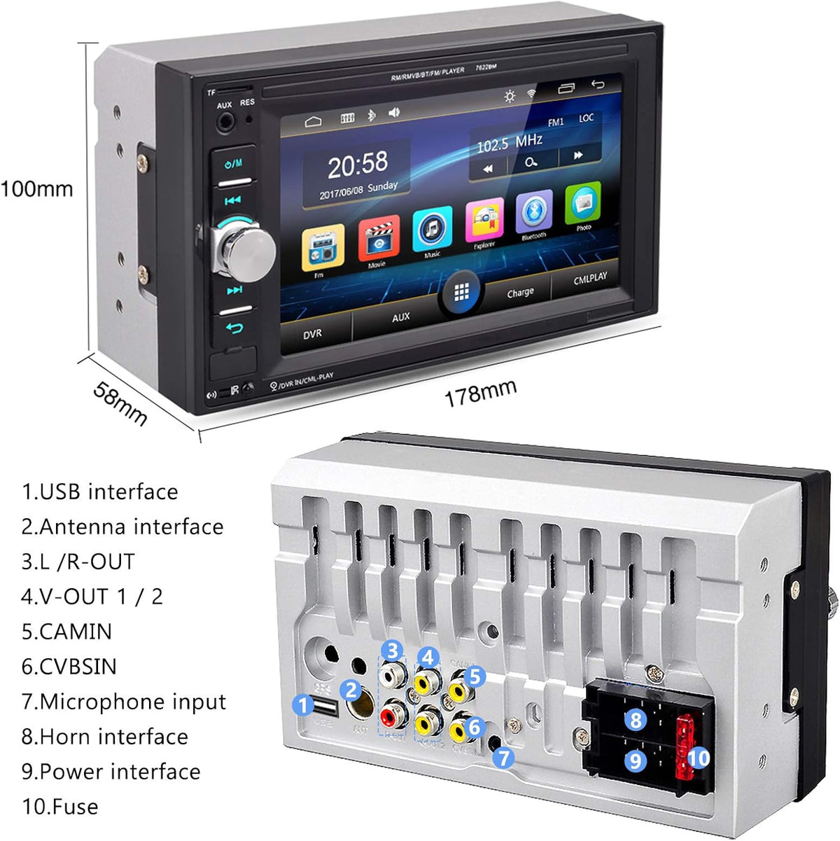 6.2 Inch Touch Screen Double Din Car Radio with Bluetooth and Backup Camera E20281