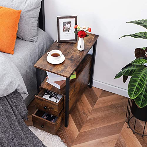 Greige and Black Narrow End Table with Drawer and Shelf B76396