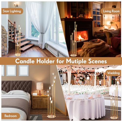 Gold 2 Pcs Metal Floor Candle Holder R9198