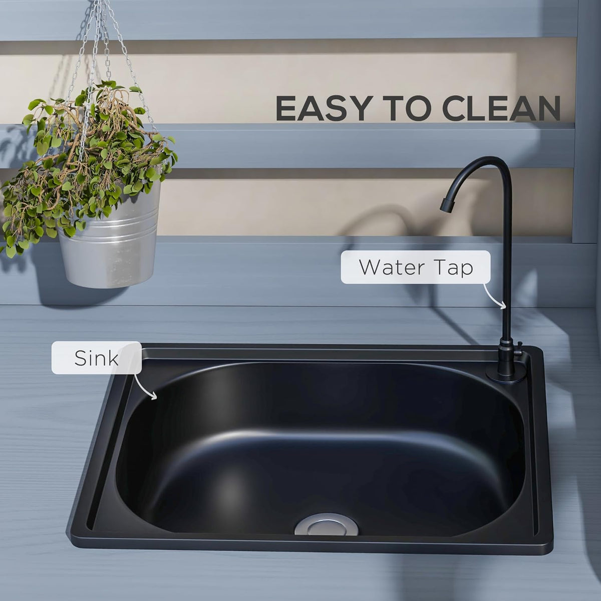 Gray Wooden Potting Bench with Storage Cabinet and Sink N53749