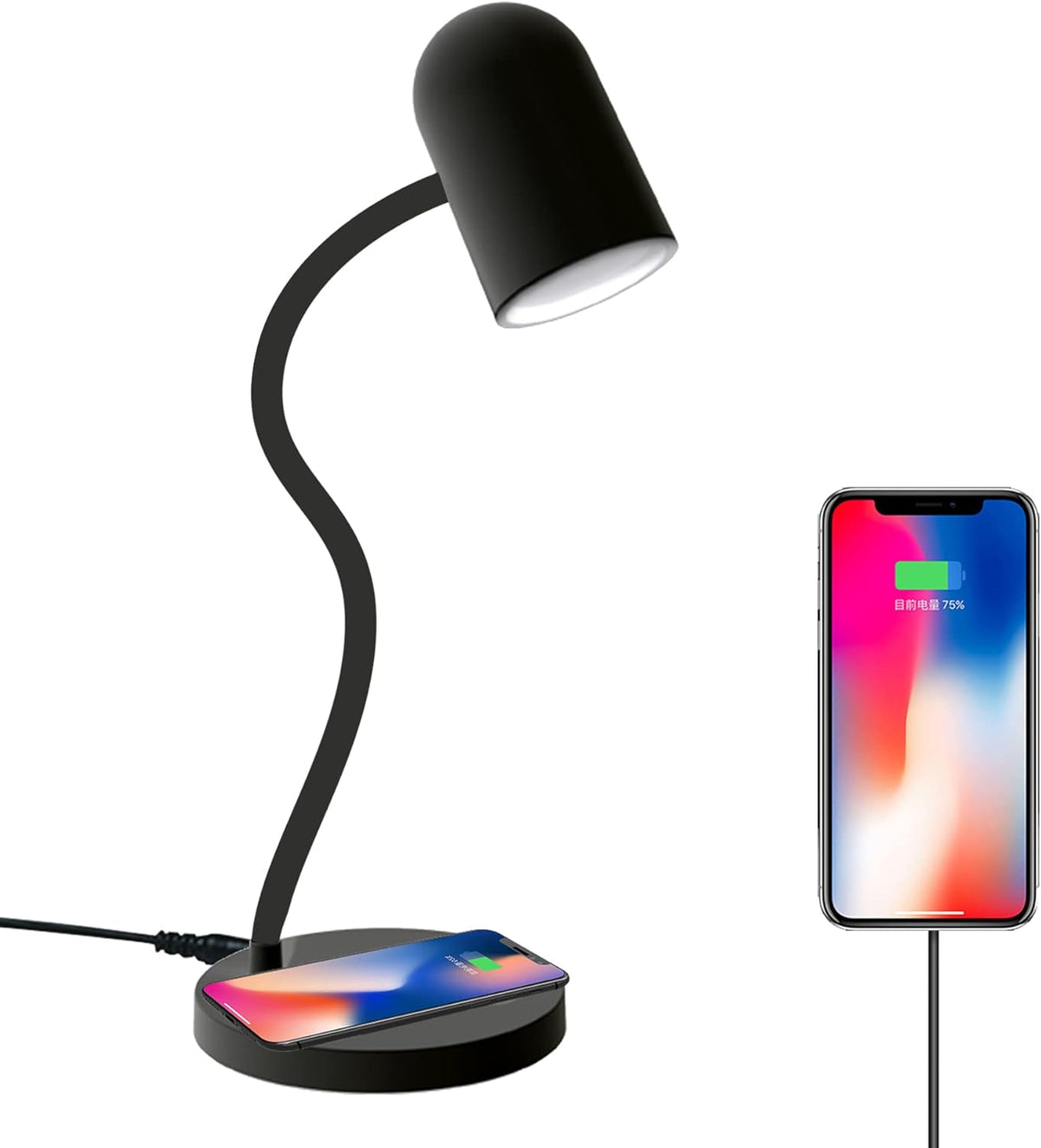 Black LED Desk Lamp with Wireless Charger H555061