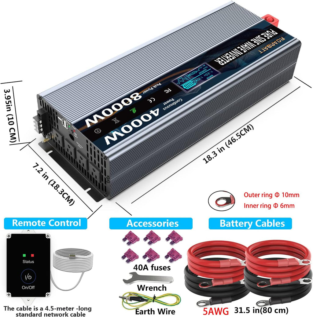 4000W Pure Sine Wave Power Inverter 12V to 110V with Remote Control P92860