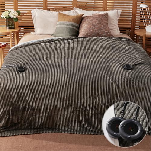 Beige Full Size Electric Heated Blanket with Dual Controller Z142