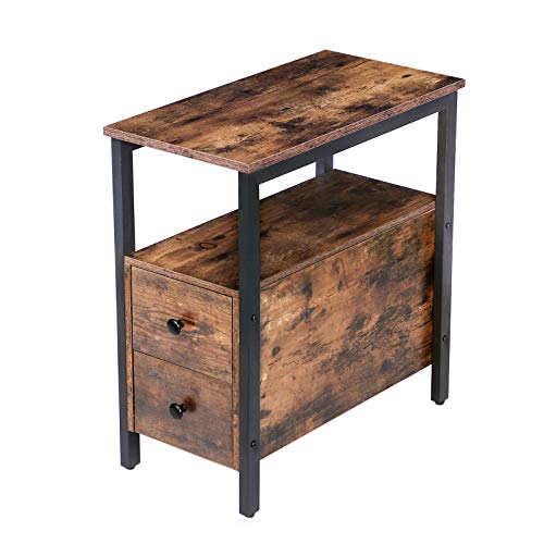 Greige and Black Narrow End Table with Drawer and Shelf B76396