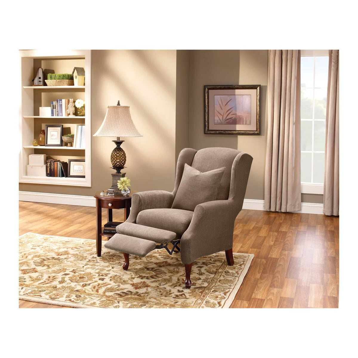 Taupe Two-Piece Wing Recliner Cover B1219
