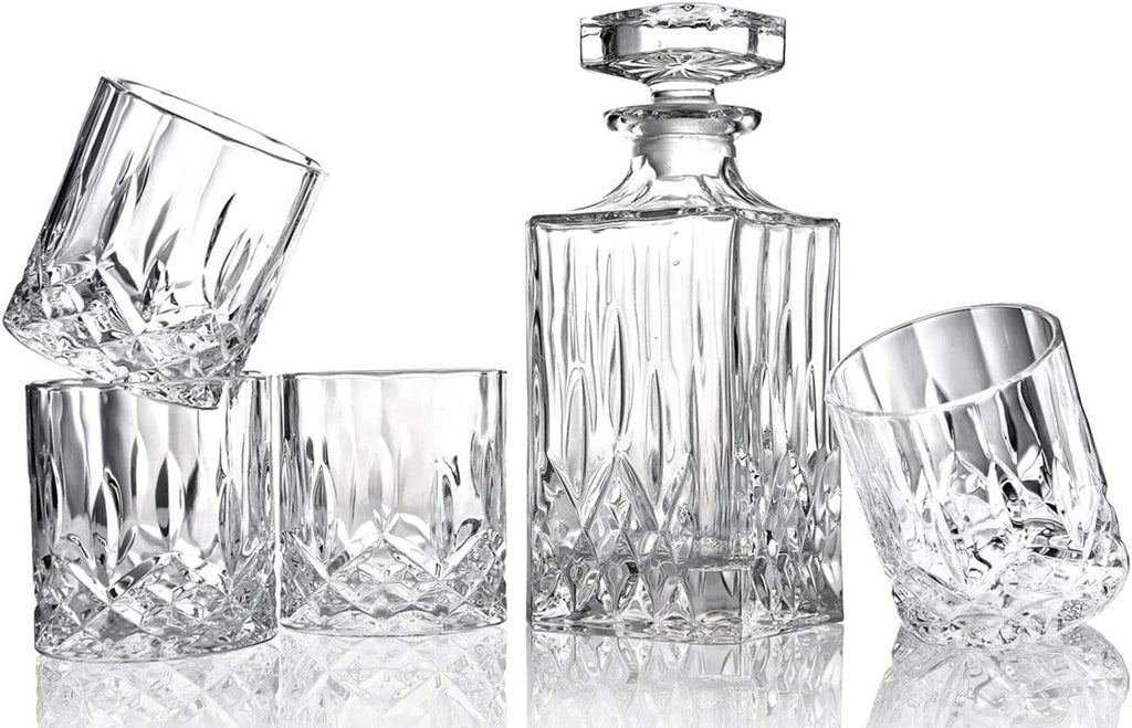 5PC Crystal Whiskey Decanter Set with 4 Glasses H87384