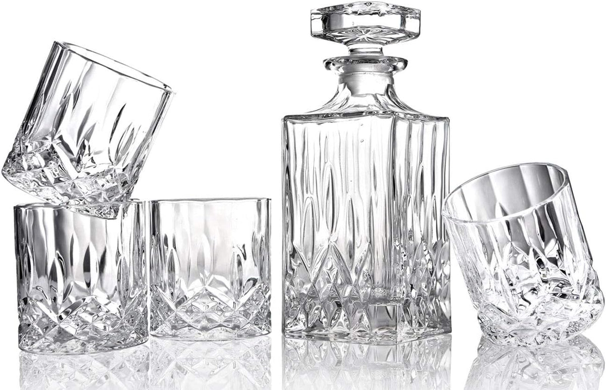5PC Crystal Whiskey Decanter Set with 4 Glasses H87384