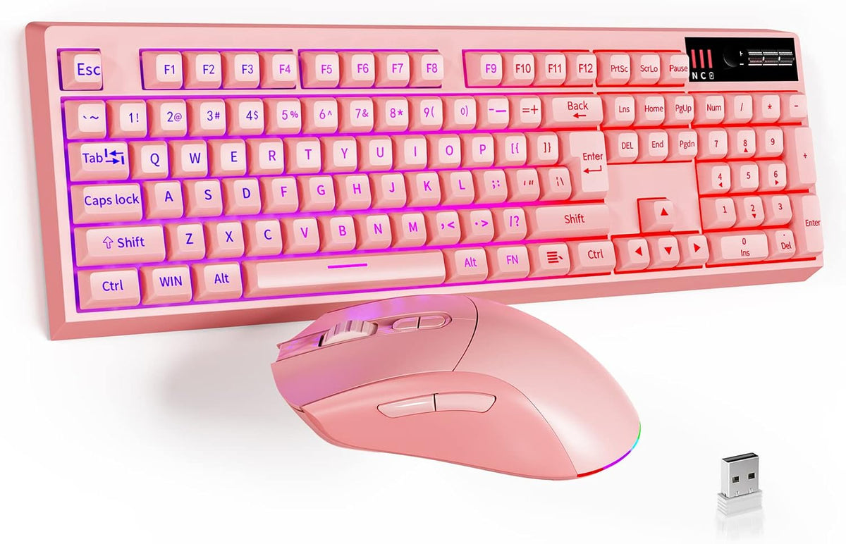 Wireless Gaming Keyboard and Mouse Combo, RGB Backlit Rechargeable, Black Pack of 2 O109