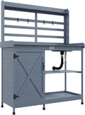 Gray Wooden Potting Bench with Storage Cabinet and Sink N53749