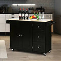 Black Drop-Leaf Kitchen Island Trolley Cart Wood Storage Cabinet L965192