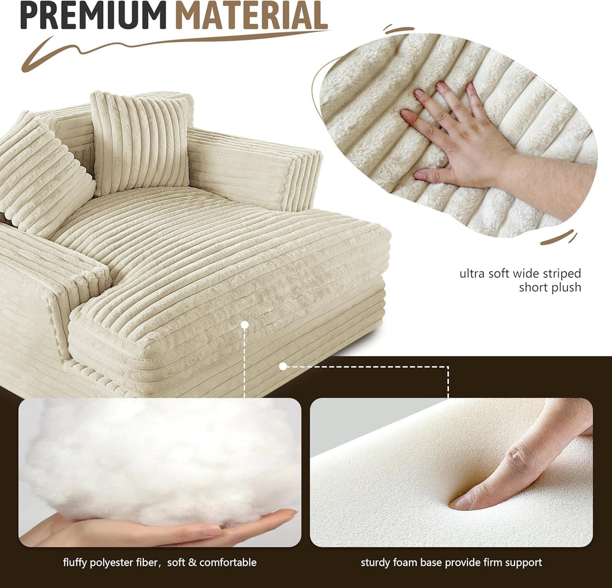 Oversized Chaise Lounge Sofa with 2 Throw Pillows Q420312