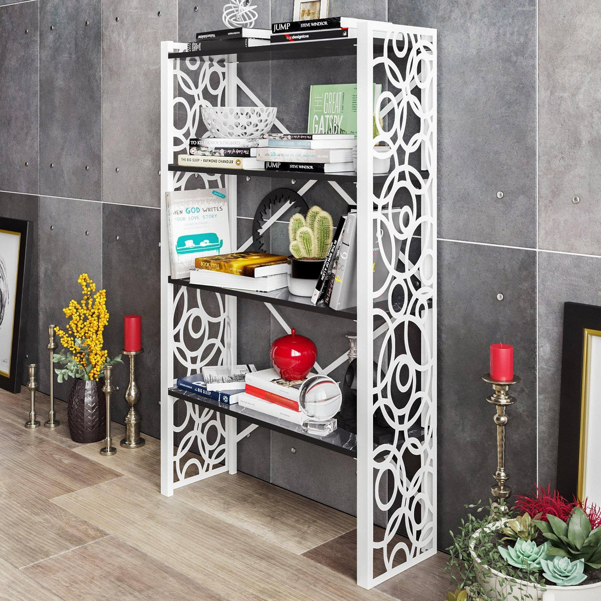 White Metal Wood Bookcase K984