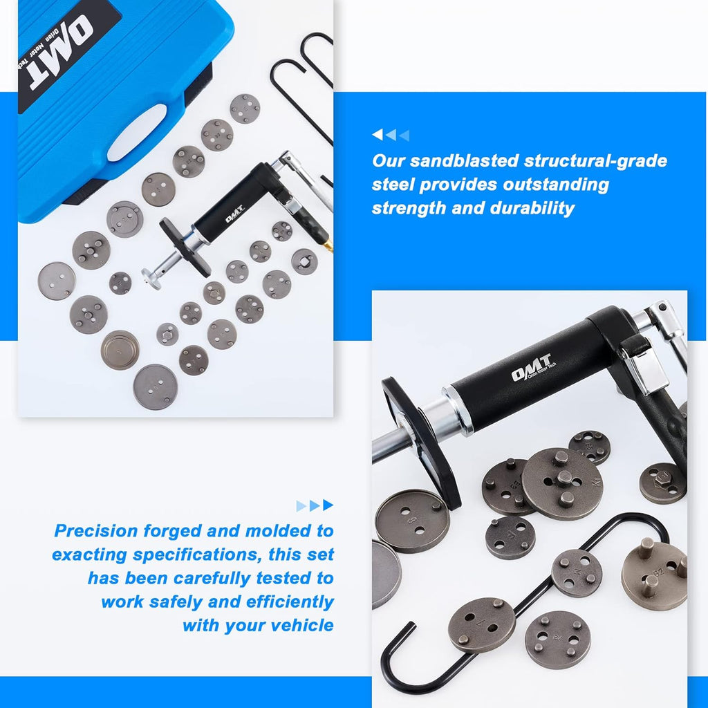 23pc Pneumatic Brake Caliper Compression Tool with 22 Disc Adapters and 2 Caliper Hangers O7837
