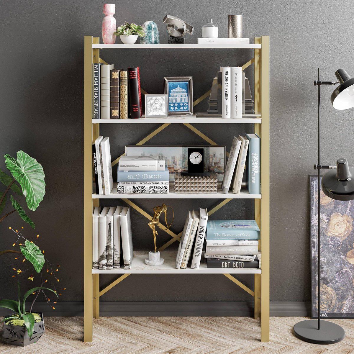 White Metal Wood Bookcase K984
