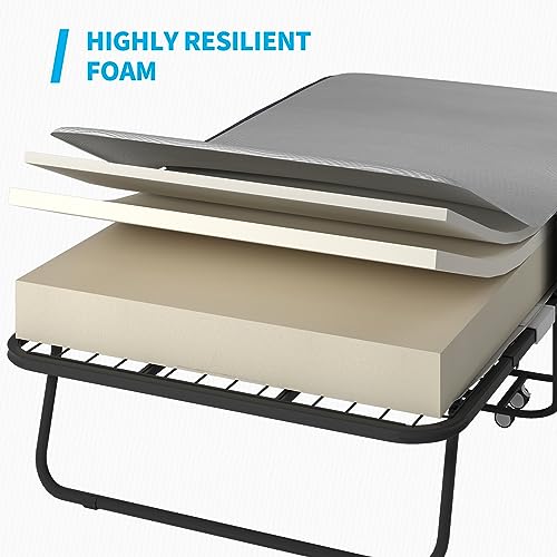 Folding Bed with 5 Inch Memory Foam Mattress, Single Rollaway Bed with Lockable Wheels K780