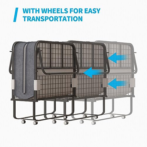 Folding Bed with 5 Inch Memory Foam Mattress, Single Rollaway Bed with Lockable Wheels K780