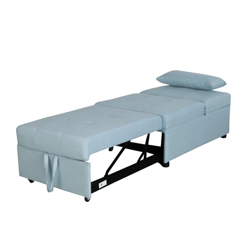 Light Grey Folding Ottoman Sofa Bed with Solid Wood Frame and Polyester Fabric W685301
