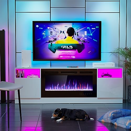 Black 70" Fireplace TV Stand with 36" Electric Fireplace H6051