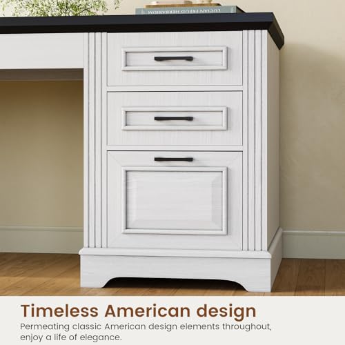 White L Shaped Desk with File Drawer and Power Outlet V234