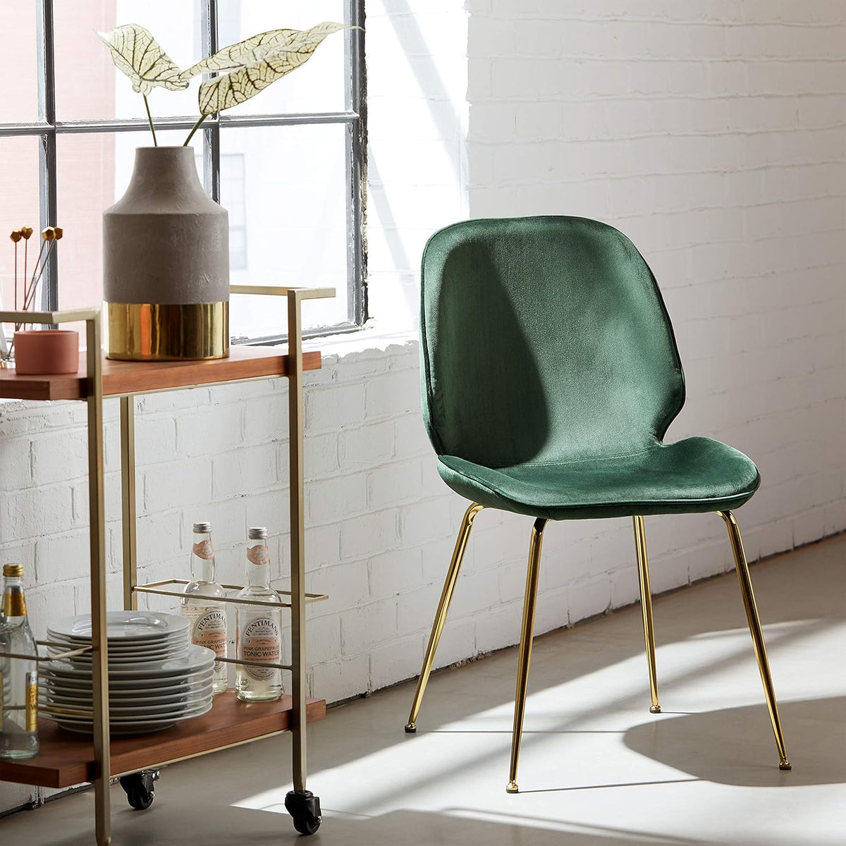 Modern Serving Cart Bronze and Walnut D40347