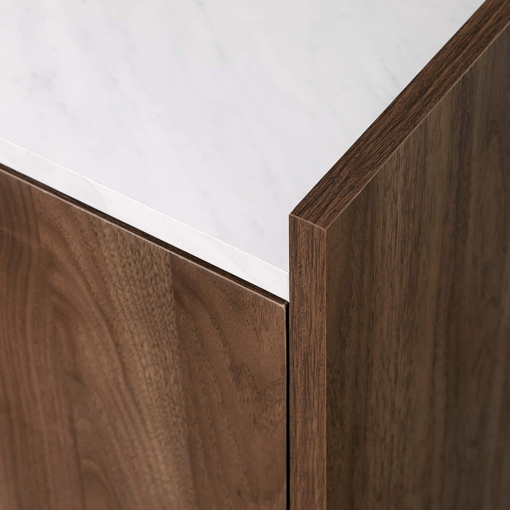 Natural Walnut Buffet with Faux Carrara Marble R387794
