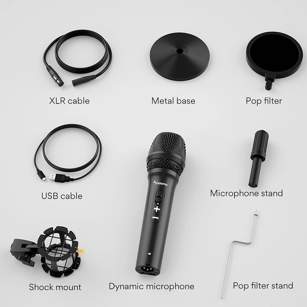 USB/XLR Dynamic Instrument Microphone with Volume Control, Shock Mount and Pop Filter L7226