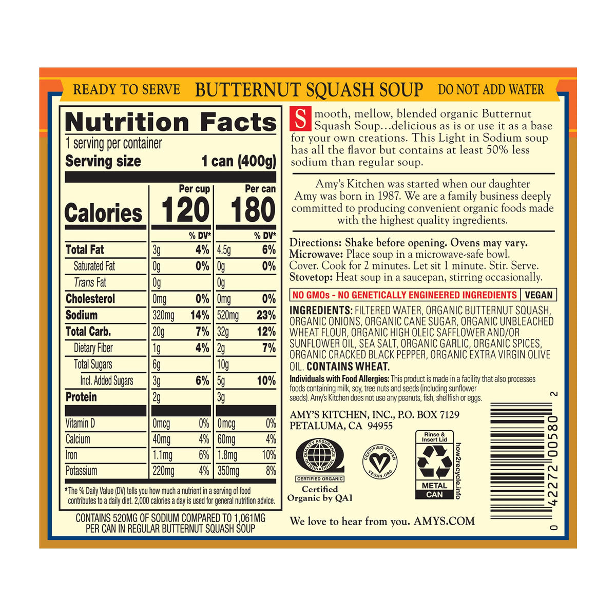 14.1 oz Pack of 12 Vegan Organic Butternut Squash Soup G18448