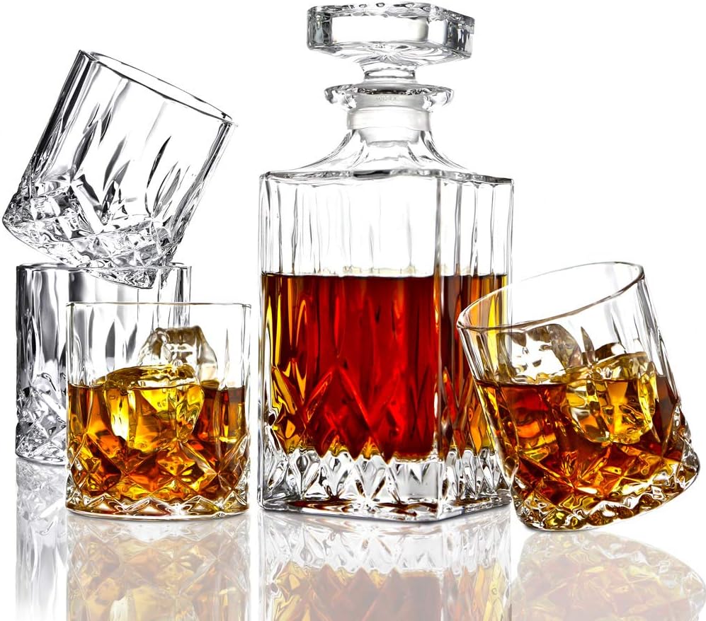 5PC Crystal Whiskey Decanter Set with 4 Glasses H87384