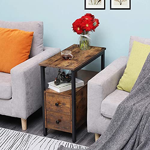 Greige and Black Narrow End Table with Drawer and Shelf B76396