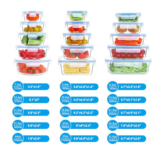 30 Pieces Glass Meal Prep Containers with Lids P104