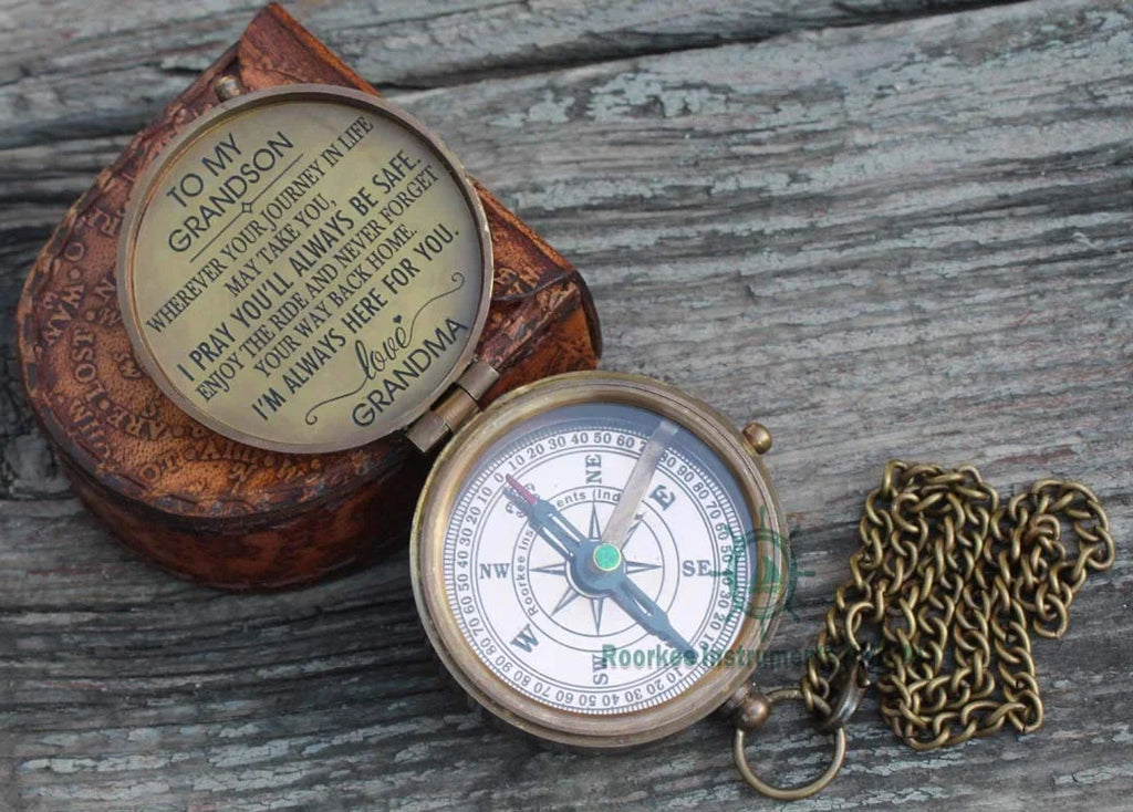 Brass Compass with Leather Case I494