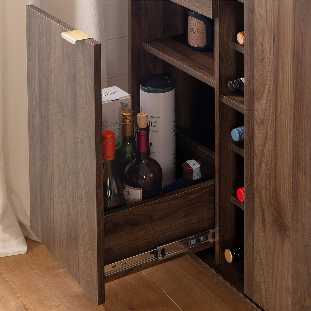 Natural Walnut Buffet with Faux Carrara Marble R387794