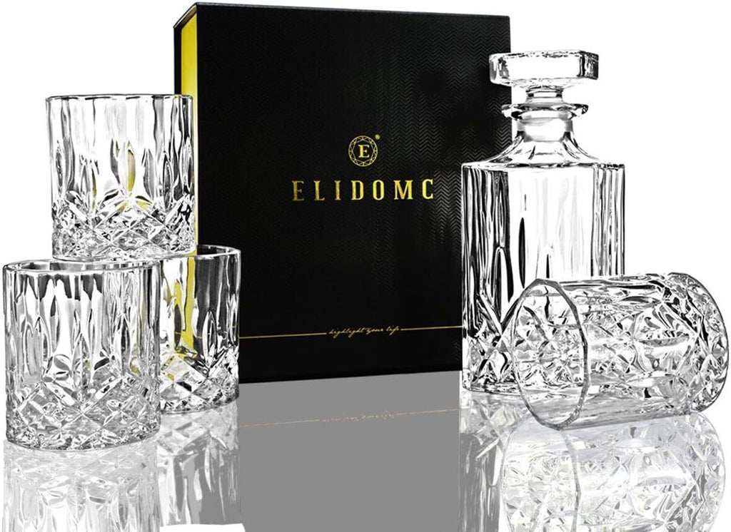 5PC Crystal Whiskey Decanter Set with 4 Glasses H87384