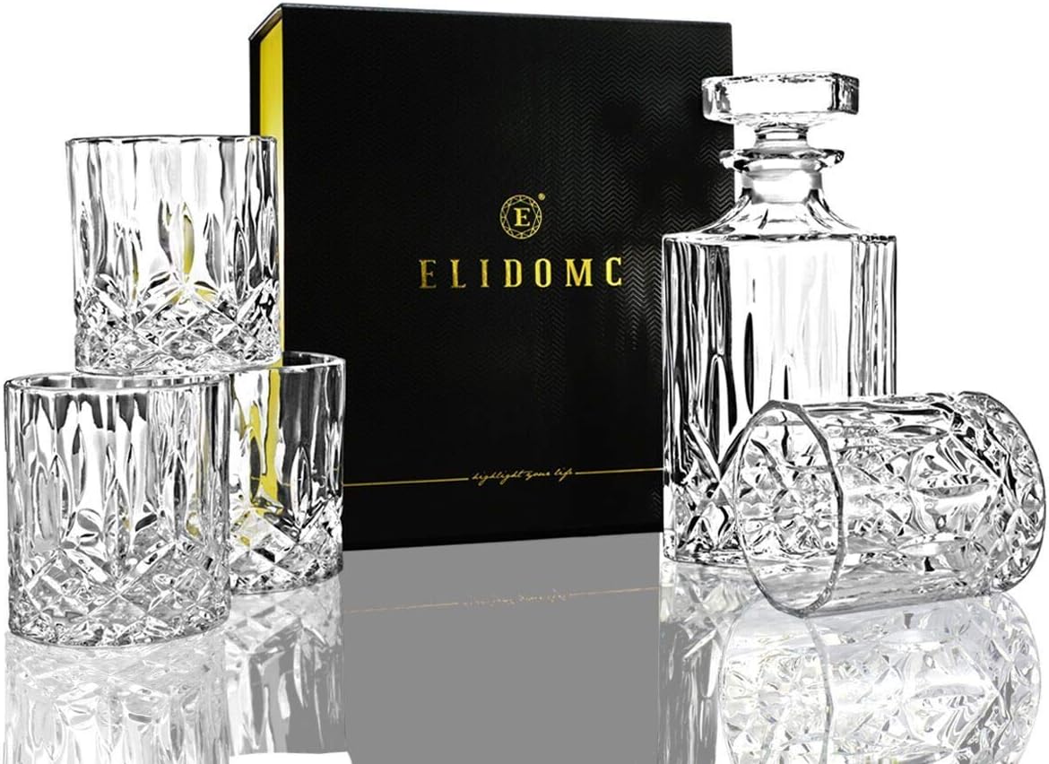5PC Crystal Whiskey Decanter Set with 4 Glasses H87384