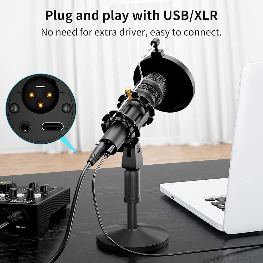 USB/XLR Dynamic Instrument Microphone with Volume Control, Shock Mount and Pop Filter L7226