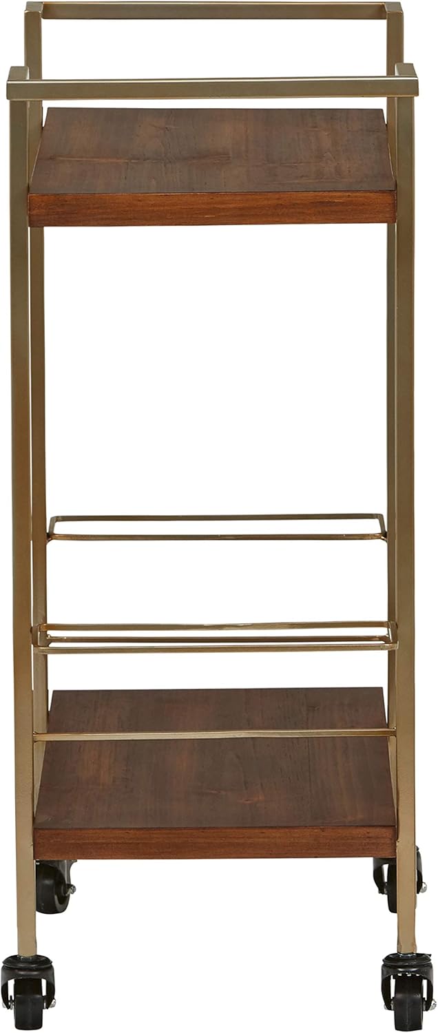 Modern Serving Cart Bronze and Walnut D40347